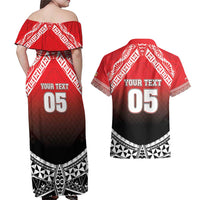 Custom Rugby Tonga MMT Couples Matching Off Shoulder Maxi Dress and Hawaiian Shirt Mana O Tonga - Polynesian Pride