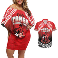 Custom Rugby Tonga MMT Couples Matching Off Shoulder Short Dress and Hawaiian Shirt Mana O Tonga - Polynesian Pride