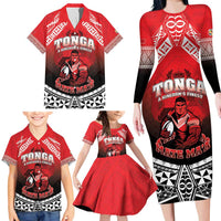 Custom Rugby Tonga MMT Family Matching Long Sleeve Bodycon Dress and Hawaiian Shirt Mana O Tonga - Polynesian Pride