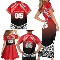 Custom Rugby Tonga MMT Family Matching Short Sleeve Bodycon Dress and Hawaiian Shirt Mana O Tonga - Polynesian Pride