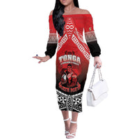 Custom Rugby Tonga MMT Off The Shoulder Long Sleeve Dress Mana O Tonga - Polynesian Pride