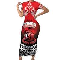 Custom Rugby Tonga MMT Short Sleeve Bodycon Dress Mana O Tonga - Polynesian Pride