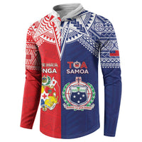 Custom Rugby Samoa And Tonga Button Sweatshirt Toa Samoa With Mate Maa LT05 - Polynesian Pride