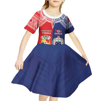 Custom Rugby Samoa And Tonga Kid Short Sleeve Dress Toa Samoa With Mate Maa - Polynesian Pride