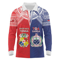 Custom Rugby Samoa And Tonga Long Sleeve Polo Shirt Toa Samoa With Mate Maa - Polynesian Pride