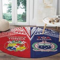 Rugby Samoa And Tonga Round Carpet Toa Samoa With Mate Maa - Polynesian Pride