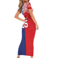 Custom Rugby Samoa And Tonga Short Sleeve Bodycon Dress Toa Samoa With Mate Maa - Polynesian Pride