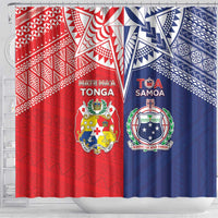 Rugby Samoa And Tonga Shower Curtain Toa Samoa With Mate Maa - Polynesian Pride