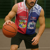 Custom Rugby Samoa And Tonga Sleeveless Zip Hoodie Toa Samoa With Mate Maa - Polynesian Pride