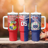 Custom Rugby Samoa And Tonga Tumbler With Handle Toa Samoa With Mate Maa - Polynesian Pride