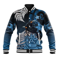 New Zealand Huia Bird Baseball Jacket Aotearoa Maori Pattern LT05 Unisex Navy - Polynesian Pride