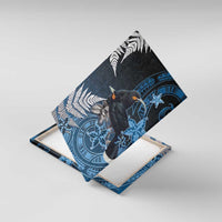 New Zealand Huia Bird Canvas Wall Art Aotearoa Maori Pattern LT05 With Frame Navy - Polynesian Pride