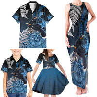 New Zealand Huia Bird Family Matching Tank Maxi Dress and Hawaiian Shirt Aotearoa Maori Pattern