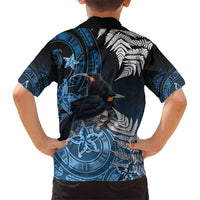 New Zealand Huia Bird Kid Hawaiian Shirt Aotearoa Maori Pattern