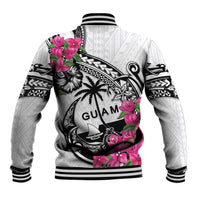 Guam Chamorro Baseball Jacket Bougainvillea White Polynesian Tribal Pattern LT05 - Polynesian Pride