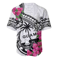 Guam Chamorro Baseball Jersey Bougainvillea White Polynesian Tribal Pattern