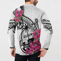 Guam Chamorro Button Sweatshirt Bougainvillea White Polynesian Tribal Pattern LT05 - Polynesian Pride