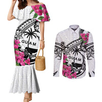 Guam Chamorro Couples Matching Mermaid Dress and Long Sleeve Button Shirt Bougainvillea White Polynesian Tribal Pattern LT05 White - Polynesian Pride