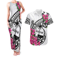 Guam Chamorro Couples Matching Tank Maxi Dress and Hawaiian Shirt Bougainvillea White Polynesian Tribal Pattern LT05 White - Polynesian Pride
