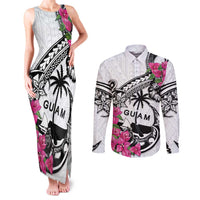 Guam Chamorro Couples Matching Tank Maxi Dress and Long Sleeve Button Shirt Bougainvillea White Polynesian Tribal Pattern LT05 White - Polynesian Pride