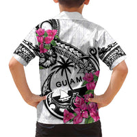 Guam Chamorro Family Matching Short Sleeve Bodycon Dress and Hawaiian Shirt Bougainvillea White Polynesian Tribal Pattern
