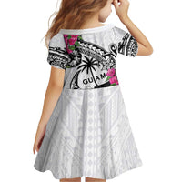 Guam Chamorro Family Matching Short Sleeve Bodycon Dress and Hawaiian Shirt Bougainvillea White Polynesian Tribal Pattern