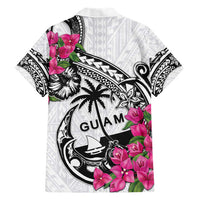 Guam Chamorro Family Matching Short Sleeve Bodycon Dress and Hawaiian Shirt Bougainvillea White Polynesian Tribal Pattern
