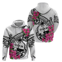 Guam Chamorro Hoodie Bougainvillea White Polynesian Tribal Pattern