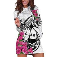 Guam Chamorro Hoodie Dress Bougainvillea White Polynesian Tribal Pattern LT05 White - Polynesian Pride