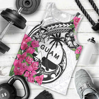 Guam Chamorro Men Tank Top Bougainvillea White Polynesian Tribal Pattern LT05 - Polynesian Pride