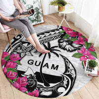 Guam Chamorro Round Carpet Bougainvillea White Polynesian Tribal Pattern LT05 - Polynesian Pride