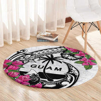Guam Chamorro Round Carpet Bougainvillea White Polynesian Tribal Pattern LT05 - Polynesian Pride