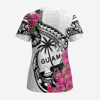Guam Chamorro Scrub Top Bougainvillea White Polynesian Tribal Pattern LT05 - Polynesian Pride