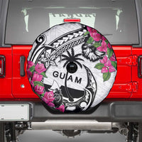 Guam Chamorro Spare Tire Cover Bougainvillea White Polynesian Tribal Pattern