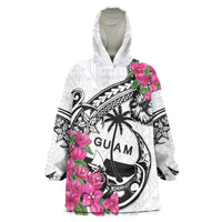 Guam Chamorro Wearable Blanket Hoodie Bougainvillea White Polynesian Tribal Pattern LT05 One Size White - Polynesian Pride