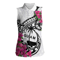 Guam Chamorro Women Sleeveless Polo Shirt Bougainvillea White Polynesian Tribal Pattern LT05 Female White - Polynesian Pride