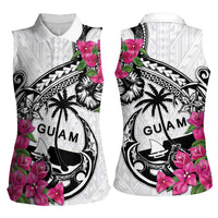 Guam Chamorro Women Sleeveless Polo Shirt Bougainvillea White Polynesian Tribal Pattern LT05 - Polynesian Pride