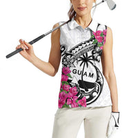 Guam Chamorro Women Sleeveless Polo Shirt Bougainvillea White Polynesian Tribal Pattern LT05 - Polynesian Pride