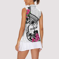 Guam Chamorro Women Sleeveless Polo Shirt Bougainvillea White Polynesian Tribal Pattern LT05 - Polynesian Pride