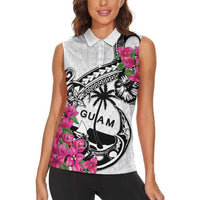 Guam Chamorro Women Sleeveless Polo Shirt Bougainvillea White Polynesian Tribal Pattern LT05 - Polynesian Pride