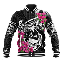 Guam Chamorro Baseball Jacket Bougainvillea Black Polynesian Tribal Pattern LT05 Unisex Black - Polynesian Pride