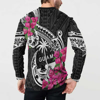 Guam Chamorro Button Sweatshirt Bougainvillea Black Polynesian Tribal Pattern LT05 - Polynesian Pride