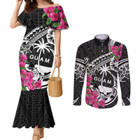 Guam Chamorro Couples Matching Mermaid Dress and Long Sleeve Button Shirt Bougainvillea Black Polynesian Tribal Pattern LT05 Black - Polynesian Pride