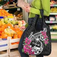 Guam Chamorro Grocery Bag Bougainvillea Black Polynesian Tribal Pattern LT05 - Polynesian Pride