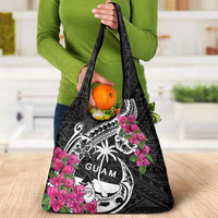 Guam Chamorro Grocery Bag Bougainvillea Black Polynesian Tribal Pattern LT05 - Polynesian Pride