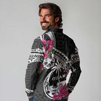 Guam Chamorro Long Sleeve Polo Shirt Bougainvillea Black Polynesian Tribal Pattern LT05 - Polynesian Pride