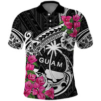 Guam Chamorro Polo Shirt Bougainvillea Black Polynesian Tribal Pattern