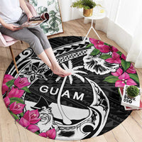 Guam Chamorro Round Carpet Bougainvillea Black Polynesian Tribal Pattern LT05 - Polynesian Pride