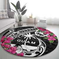 Guam Chamorro Round Carpet Bougainvillea Black Polynesian Tribal Pattern LT05 - Polynesian Pride