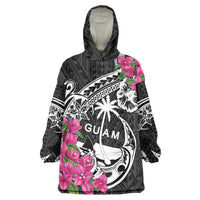 Guam Chamorro Wearable Blanket Hoodie Bougainvillea Black Polynesian Tribal Pattern LT05 One Size Black - Polynesian Pride